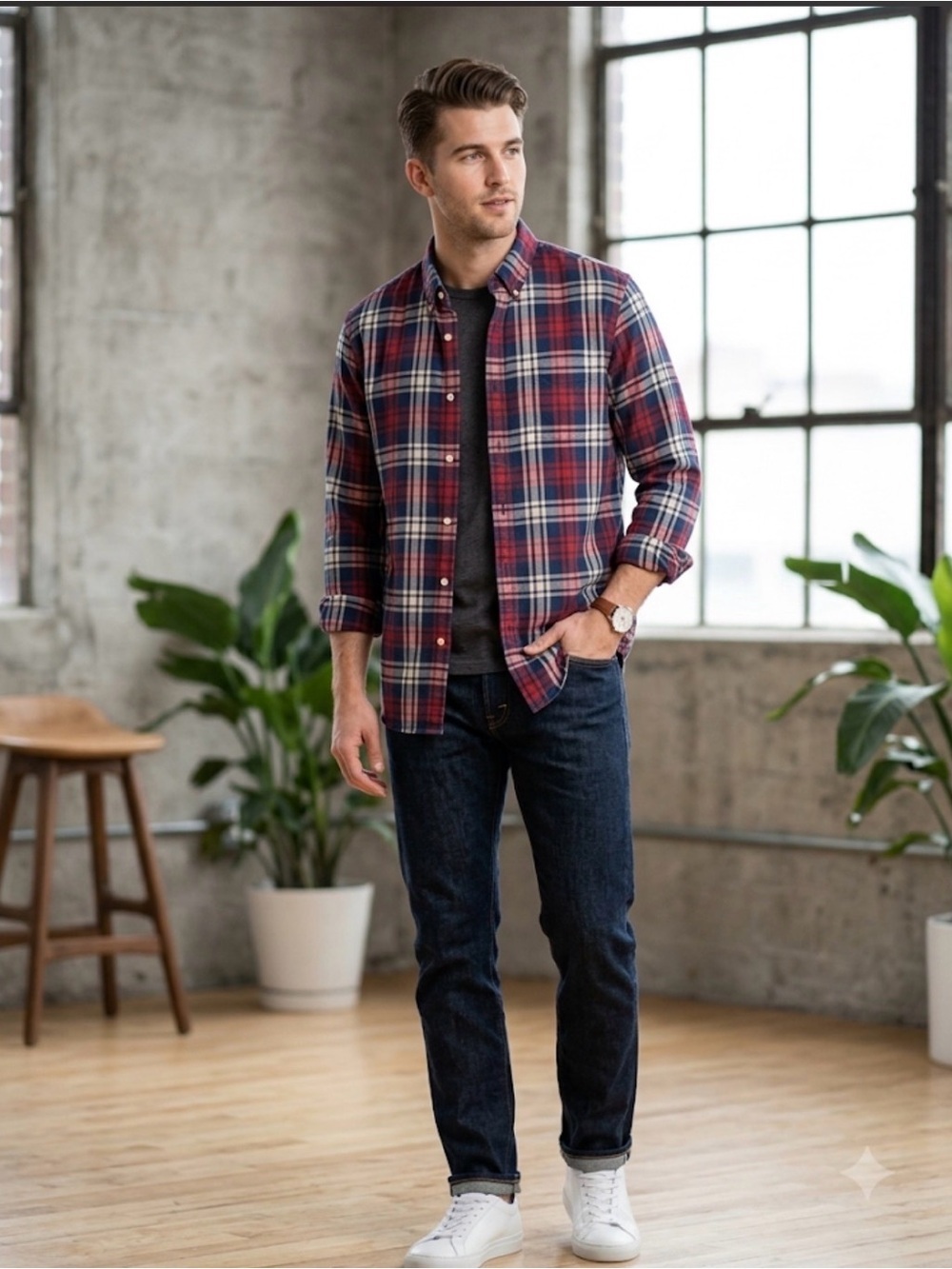 GAP Men’s Plaid Button Down Red Tartan Plaid Size XL preppy, workwear, holiday - Picture 8 of 8
